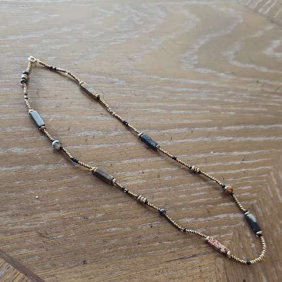 Gold Tone and Black Beaded Necklace - Picture 3 of 6